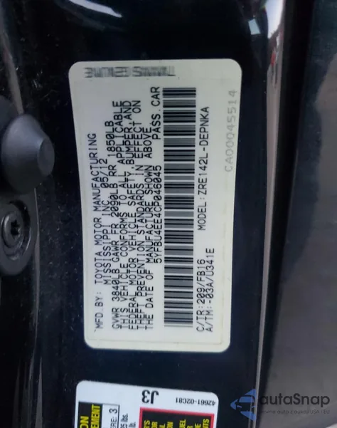 2012 Toyota Corolla Base z USA, uszkodzony, nr VIN 5YFBU4EE4CP046045